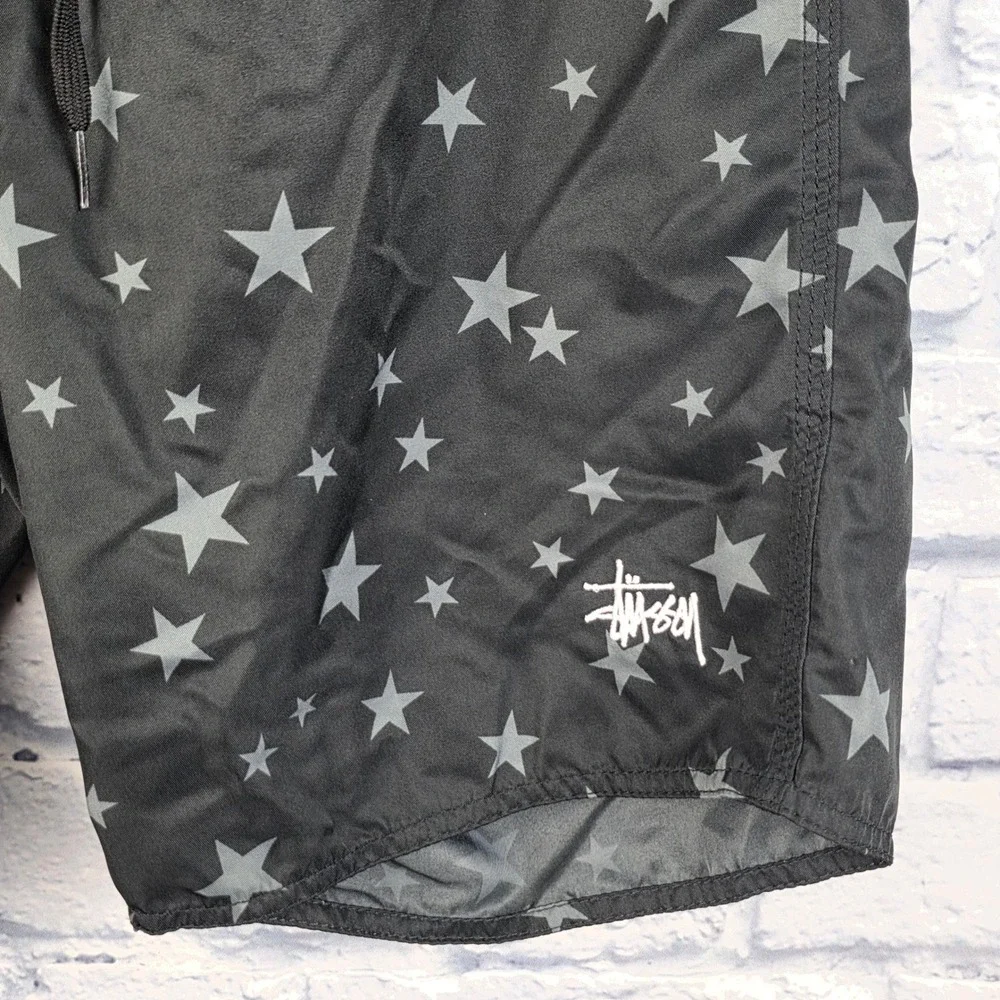 NWT Stussy Mens Star Print Board Cargo Shorts‎ Black Grey Swim Trunks Size 33